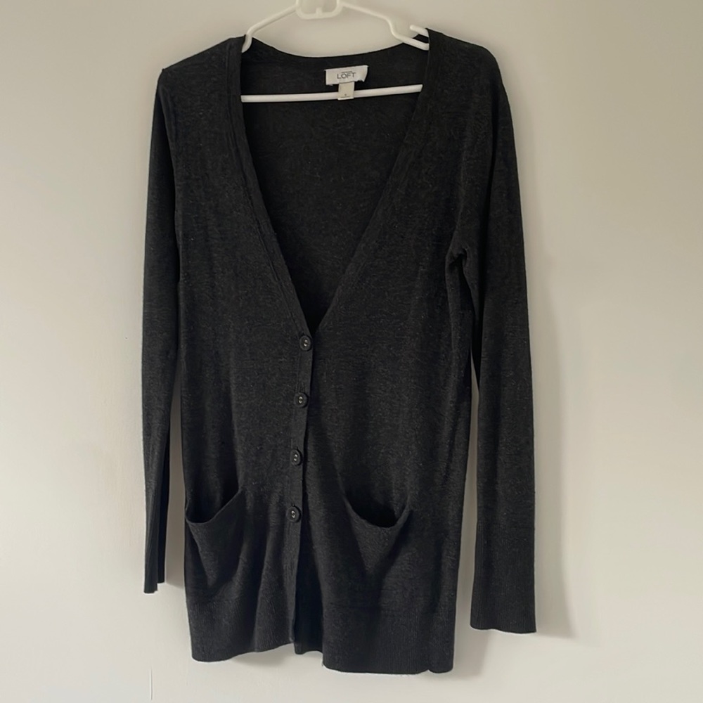 LOFT dark heather grey cardigan